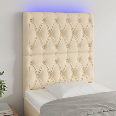 vidaXL Čelo postele s LED krémové 80x7x118/128 cm látka