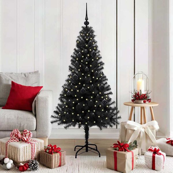 vidaXL Vianočný stromček s 150 LED-i so stojanom Čierna 150 cm PVC