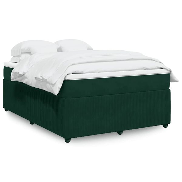 vidaXL Posteľný rám boxsping s matracom tmavozelený 160x200 cm zamat
