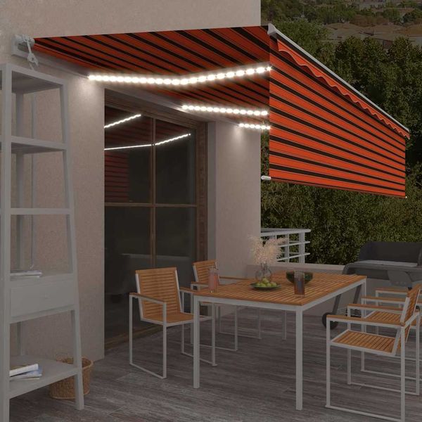 vidaXL Automatická markíza tienidlo&LED&senzor vetra oranžovo-hnedá
