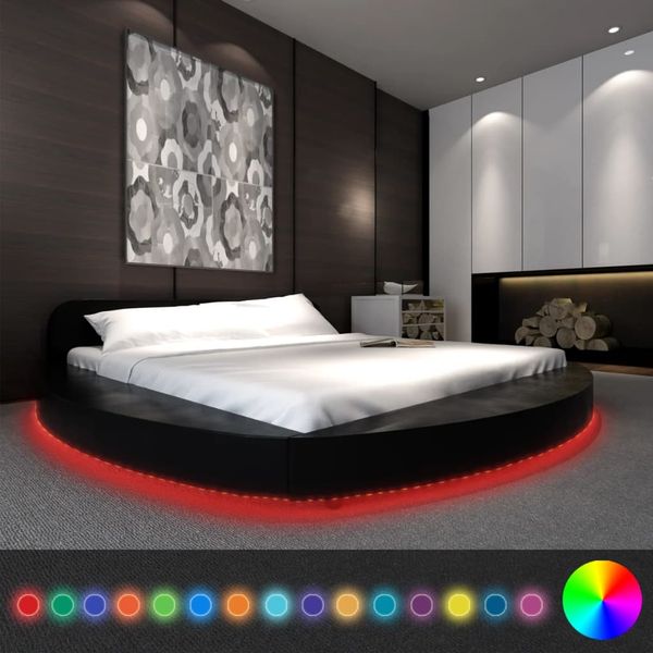 vidaXL Posteľ s matracom, LED, čierna, umelá koža 180x200 cm