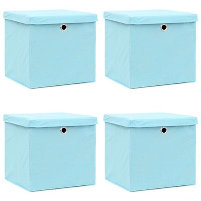 vidaXL Úložné boxy s vekom 4 ks, svetlomodré 32x32x32 cm, látka