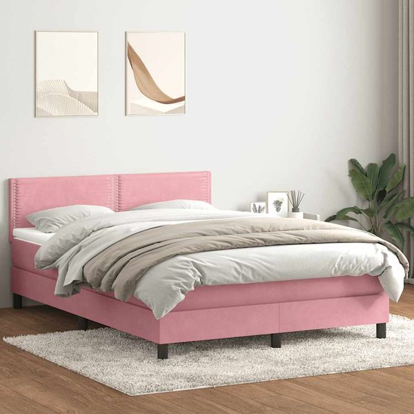 vidaXL Posteľný rám boxsping s matracom ružový 140x220 cm zamat