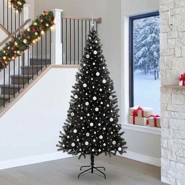 vidaXL Vianočný stromček s 300 LED-i so stojanom Čierna 240 cm PVC