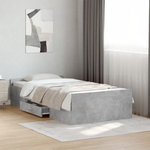vidaXL Posteľný rám so zásuvkami betónovosivý 90x200cm kompozit. drevo