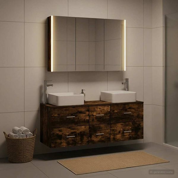 vidaXL Sada kúpeľňového nábytku 4 pcs Dymový dub
