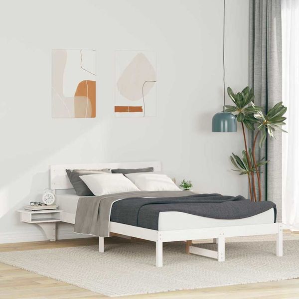 vidaXL Rám postele Biela 140 x 190 cm Masívne borovicové drevo