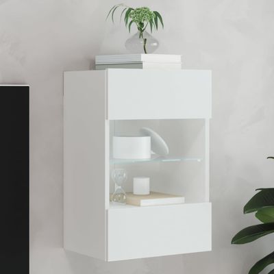 vidaXL TV nástenná skrinka s LED svetlami biela 40x30x60,5 cm