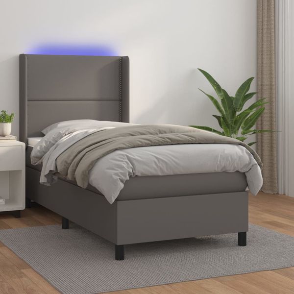 vidaXL Boxspring posteľ s matracom a LED sivá 80x200 cm umelá koža