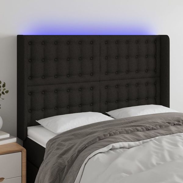 vidaXL Čelo postele s LED čierne 147x16x118/128 cm látka