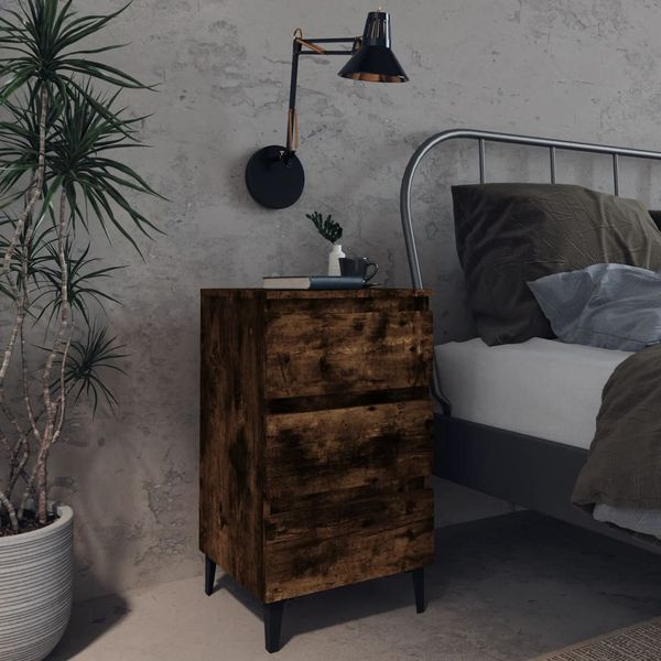 vidaXL Nočné stolíky s kovovými nohami 2 ks údený dub 40x35x69 cm