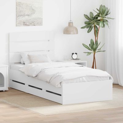 vidaXL Rám postele so zásuvkou Biela 100 x 200 cm Inžinierske drevo