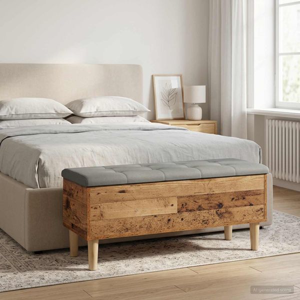 vidaXL Úložná lavička s vankúšom Staré drevo 102 x 42 x 46 cm