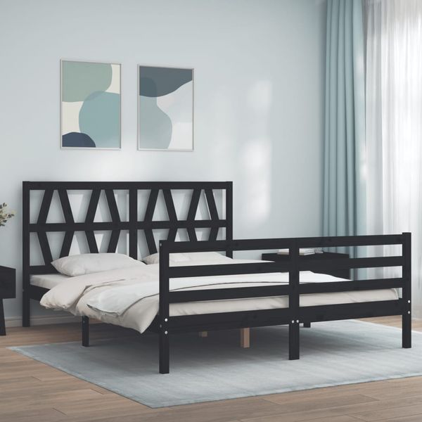 vidaXL Rám postele s čelom čierny masívne drevo King Size