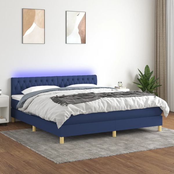 vidaXL Posteľ boxsping s matracom a LED modrá 160x200 cm látka