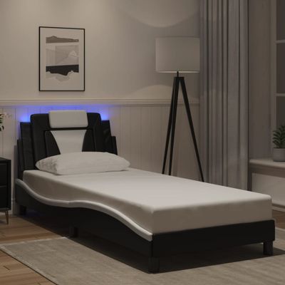 vidaXL Rám postele, Viana, s LED bez matraca, čierno biely 80x200 cm