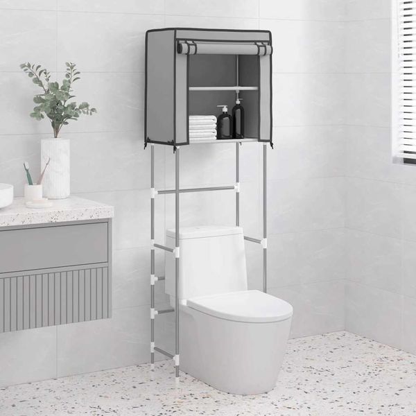 vidaXL 2-poschodový úložný stojan nad WC sivý 56x30x170 cm železo