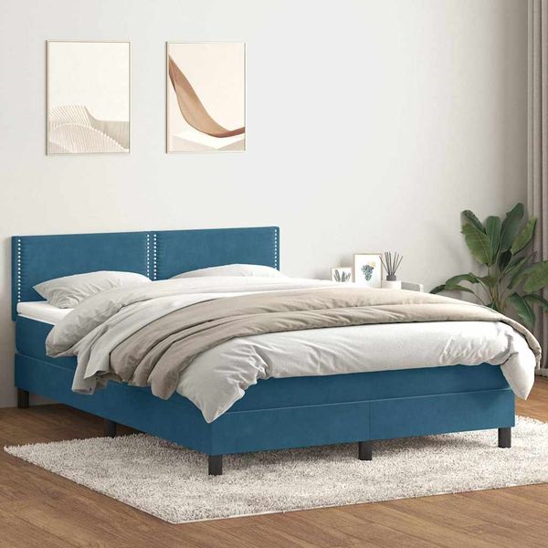 vidaXL Posteľný rám boxsping s matracom tmavomodrý 160x220 cm zamat