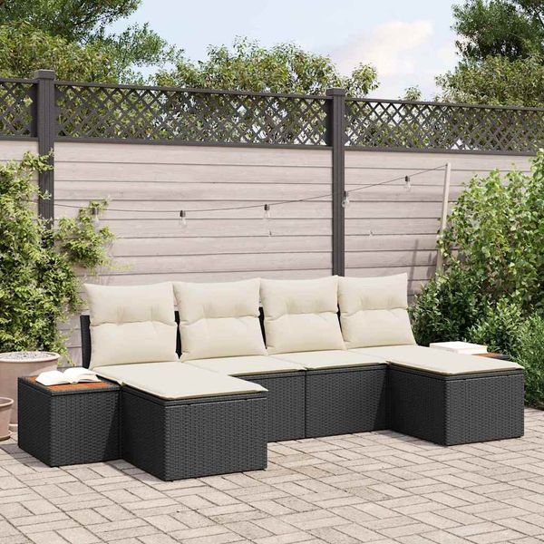 vidaXL Súprava záhradných pohoviek s vankúšom 6 pcs Čierna polyratan