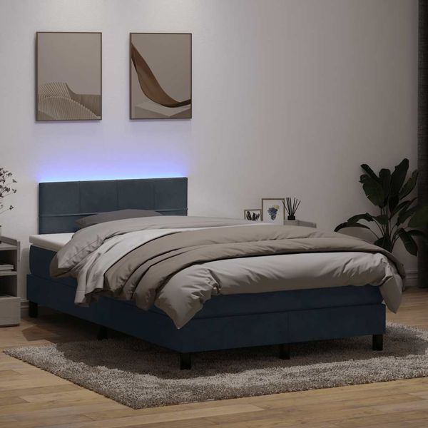 vidaXL Posteľný rám boxspring s matracom a LED tmavosivý 120x210 cm zamat