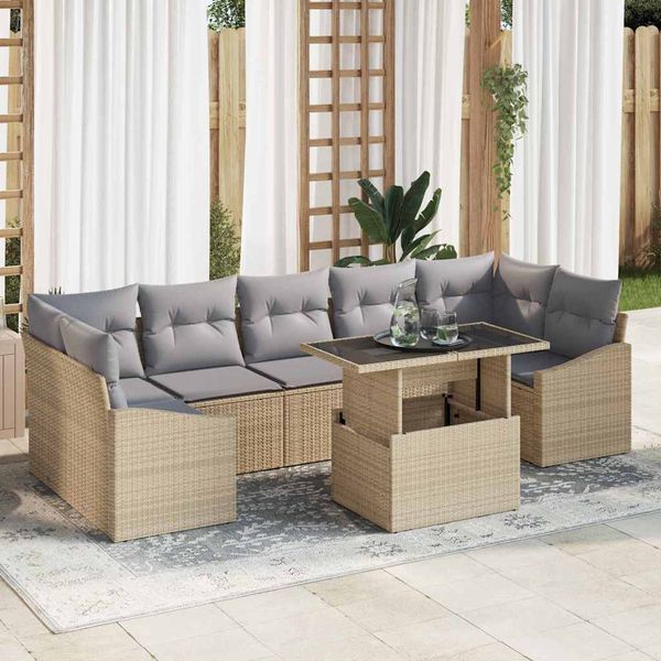 vidaXL Súprava záhradných pohoviek s úložiskom 8 pcs Béžová Poly ratan