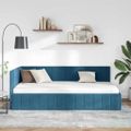 vidaXL Rohový rám postele s čelnou doskou Modrá 100 cm x 200 cm Zamat