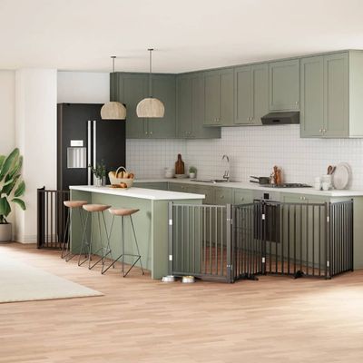 vidaXL Brána pre psa dvere sklad. 6-panel. čierna 480cm topoľové drevo