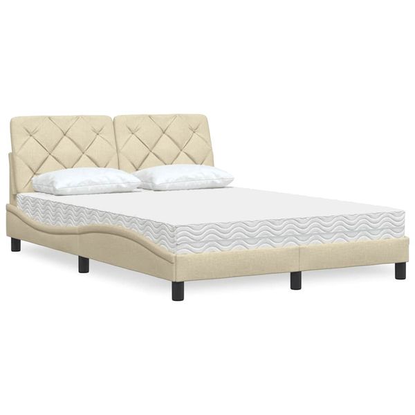 vidaXL Posteľ s matracom krémová 140x190 cm látka