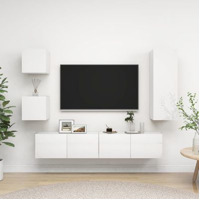 vidaXL 5-dielna sada TV skriniek lesklá biela drevotrieska