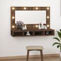 vidaXL Zrkadlová skrinka s LED hnedý dub 90x31,5x62 cm