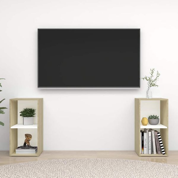 vidaXL TV skrinky 2 ks, biela+sonoma 72x35x36,5 cm, kompozitné drevo