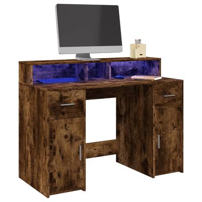 vidaXL Stôl s LED svetlami dymový dub 120x55x91 cm kompozitné drevo