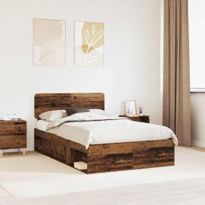 vidaXL Rám postele Staré drevo 135 x 190 cm Masívne borovicové drevo