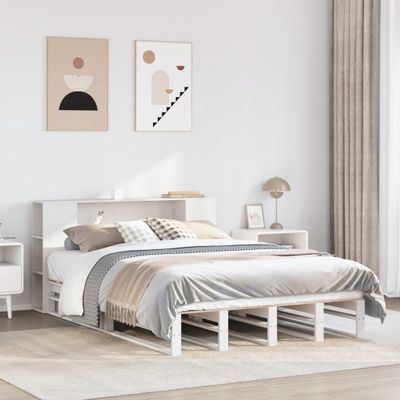 vidaXL Posteľ s knižnicou bez matraca biela 135x190cm masívne drevo