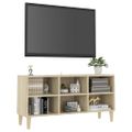 vidaXL TV stolík nohy z masívneho dreva dub sonoma 103,5x30x50 cm
