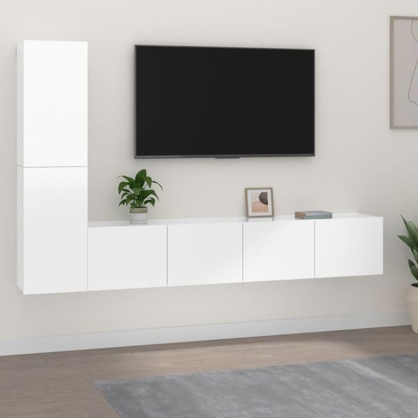 vidaXL 4-dielna súprava TV skriniek vysoký lesk biela spracované drevo
