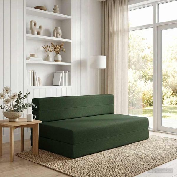 vidaXL Skladacia pohovka na spaní Tmavozelená 152 x 86,5 x 60 cm Látka