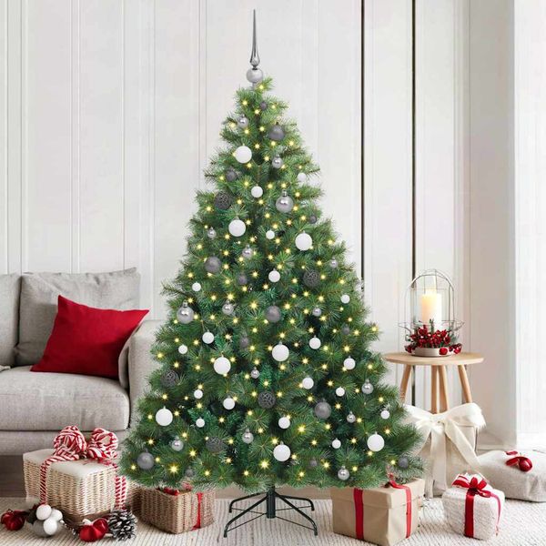 vidaXL Umelý vianočný stromček s 300 LED-i Zelená 180 cm PE a PVC