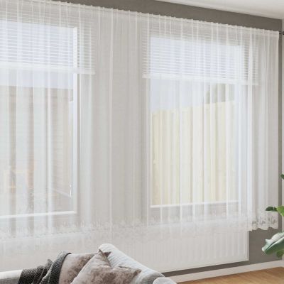 vidaXL Čipková záclona so záclonami Biela 240 x 400 cm Polyester