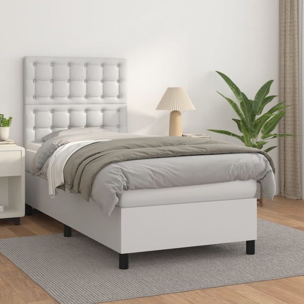 vidaXL Boxspring posteľ s matracom biela 90x190 cm umelá koža