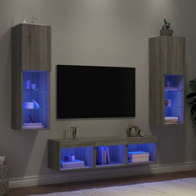 vidaXL 5-dielne TV nástenné skrinky s LED sivé sonoma kompozitné drevo