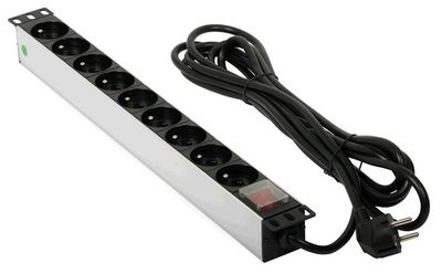 Predlžovací prívod do Racku (19" RACK, 1U, AC 230V, vypínač, 9 zásuviek, kábel 5m)