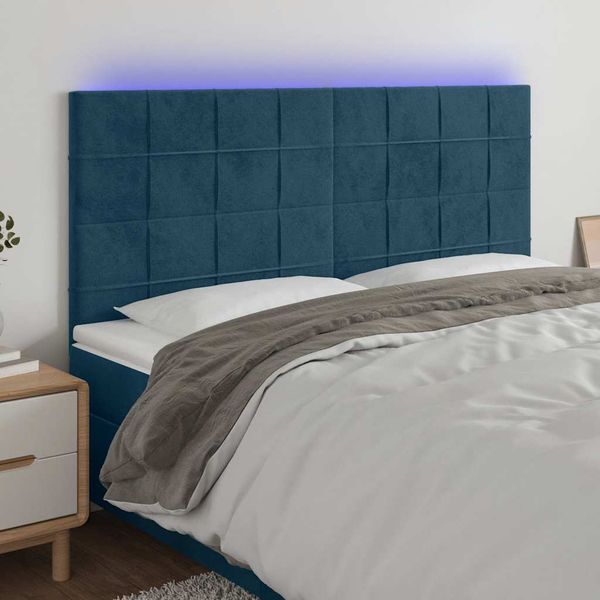 vidaXL Čelo postele s LED tmavomodré 200x5x118/128 cm zamat