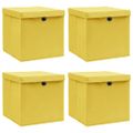 vidaXL Úložné boxy s vekom 4 ks, žlté 32x32x32 cm, látka