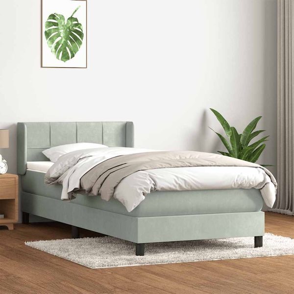 vidaXL Posteľný rám boxsping s matracom bledosivý 90x220 cm zamat