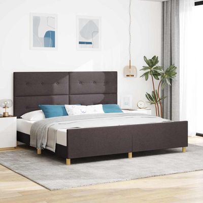vidaXL Rám postele s čelnou doskou Tmavo hnedá 200 x 200 cm látka