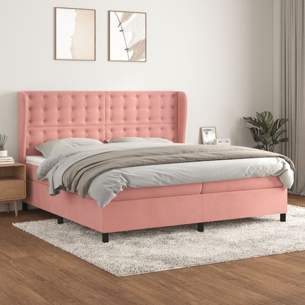 vidaXL Posteľný rám boxsping s matracom ružový200x200 cm zamat