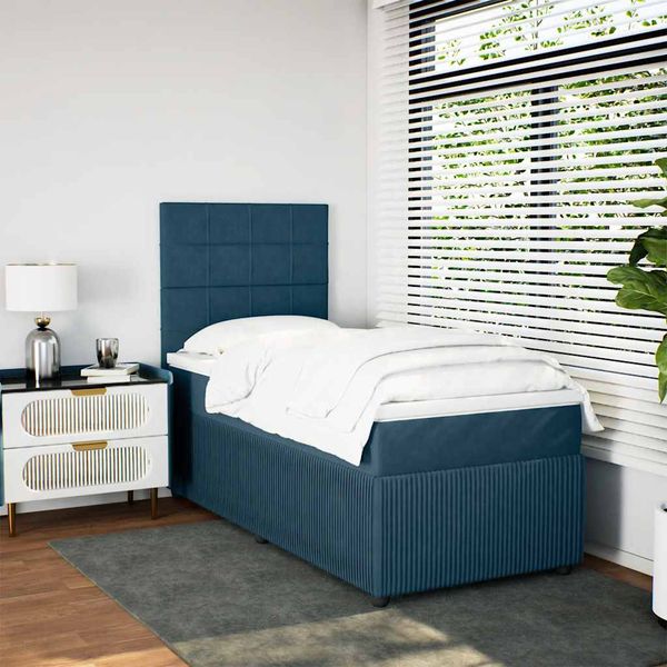 vidaXL Posteľný rám boxsping s matracom modrý 80x200 cm zamat
