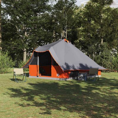 vidaXL Tipi stan so strechou Šedá a oranžová 358 x 296 x 258 cm taft