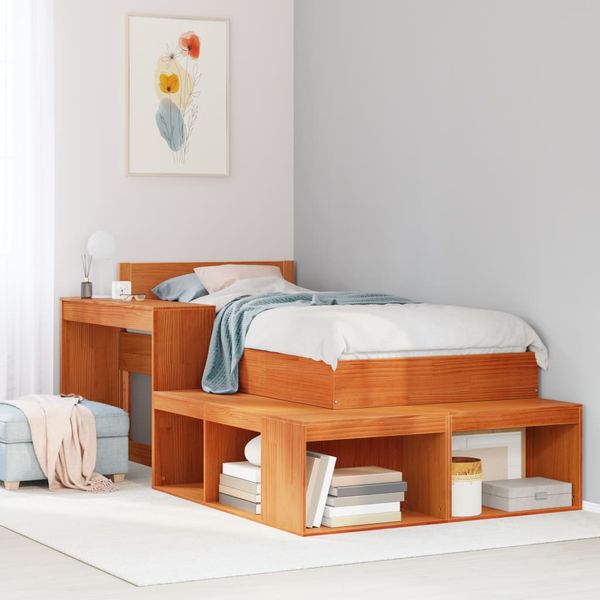vidaXL Nočný stolík s písacím stolom, hnedý 232x122x75 cm, borovica